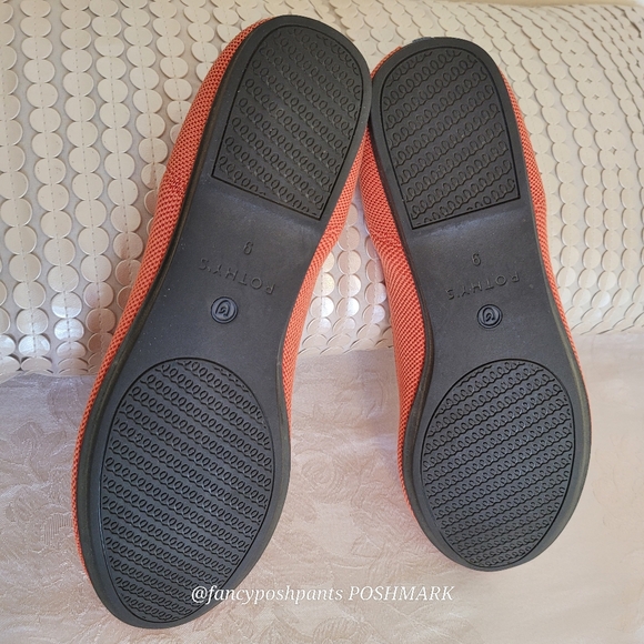 rare!ROTHY'S orange flats with blue and white stripe back mesh slip-on shoe - Picture 3 of 17